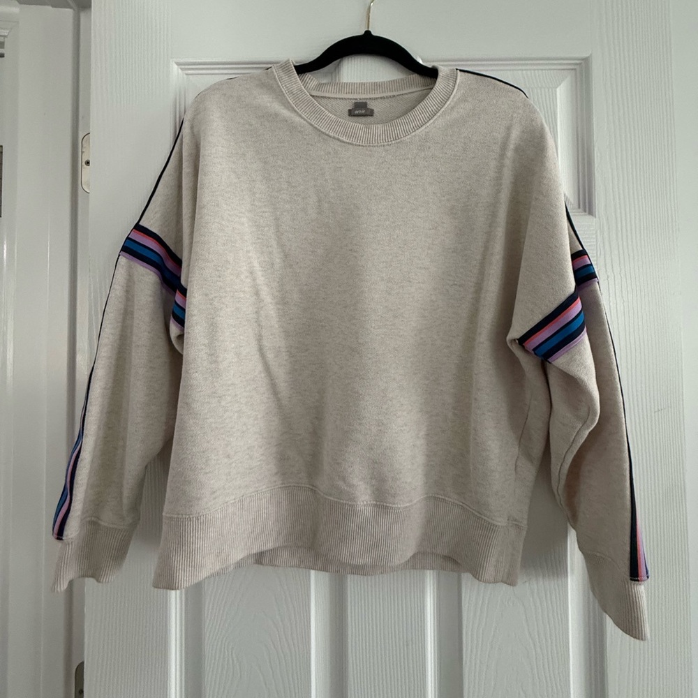 Aerie Cream Sweatshirt with Striped Sleeves